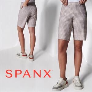 Spanx L Sunshine Bermuda Shorts Fawn White Bespoke‎ Check Pull On Dri Wick